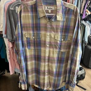 Boden Men's Plaid Shirt - Blue, Purple, Tan